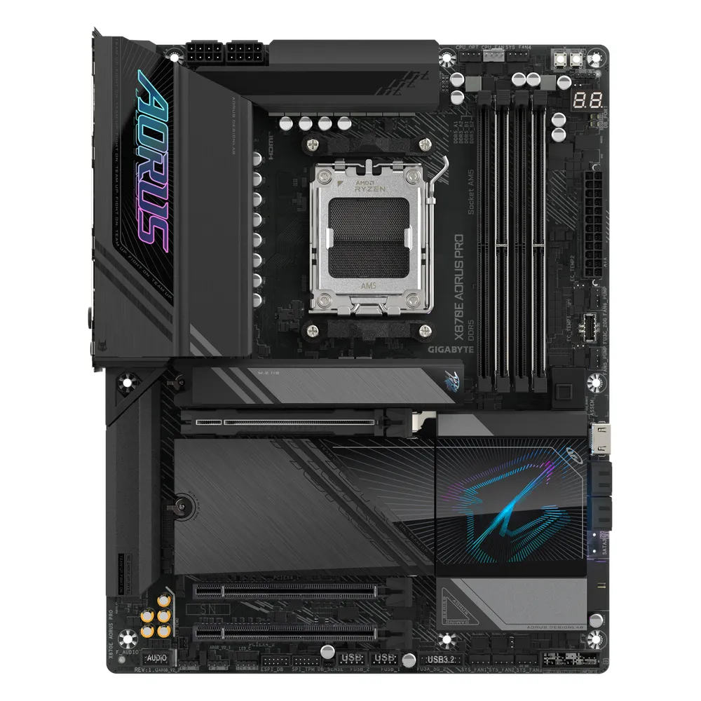 Gigabyte X870E AORUS PRO Motherboard, Socket AM5, ATX Form Factor, DDR5 Ram, PCIe 5.0, Wi-Fi 7, Bluetooth v5.4, HDMI, Dual USB4 Type-C, Realtek 2.5Gb Ethernet, 1 Year Warranty | X870E-AORUS-PRO