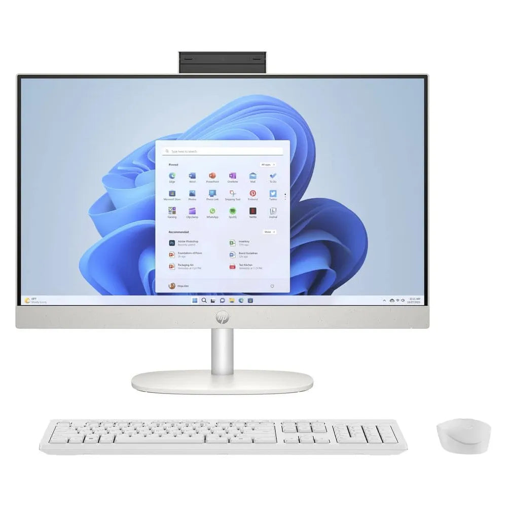 HP 24-CR0007NE All-in-One Desktop PC, AMD Ryzen 5 7520U Processor, 8GB RAM, 512GB SSD, 24” FHD Display, Windows 11 Home, English & Arabic Keyboard, Mouse Included, White, 1 Year Warranty | 9C9F9EA