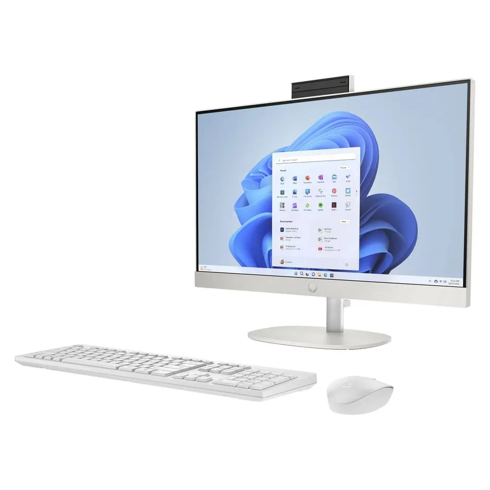 HP 24-CR0007NE All-in-One Desktop PC, AMD Ryzen 5 7520U Processor, 8GB RAM, 512GB SSD, 24” FHD Display, Windows 11 Home, English & Arabic Keyboard, Mouse Included, White, 1 Year Warranty | 9C9F9EA
