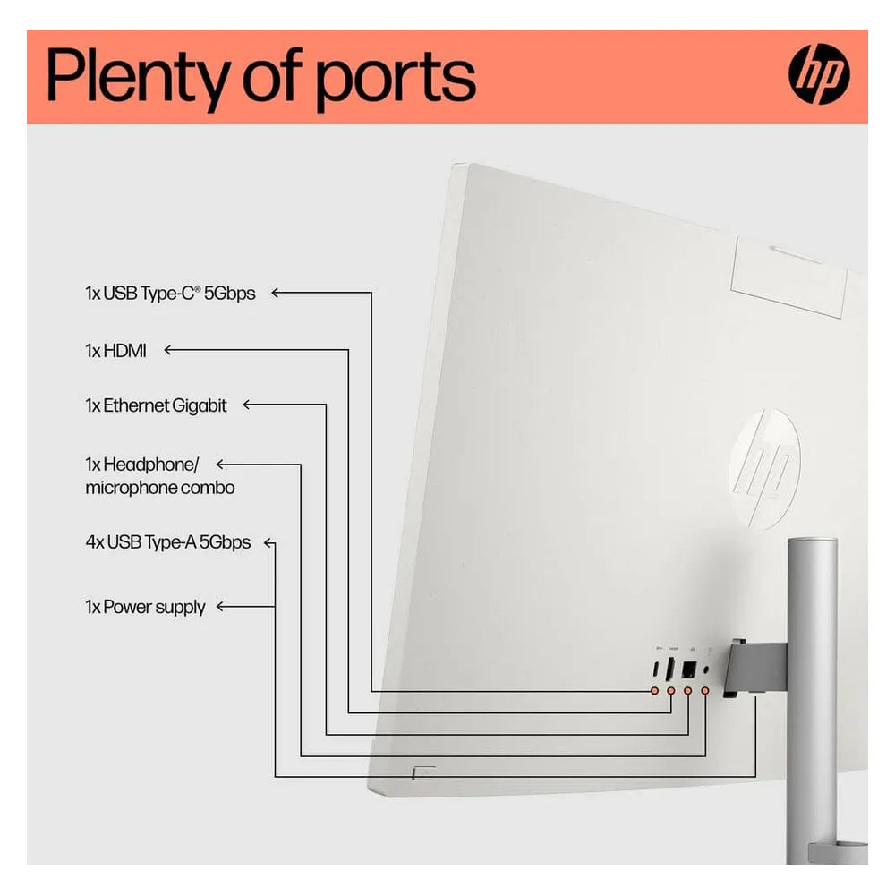 HP 24-CR0007NE All-in-One Desktop PC, AMD Ryzen 5 7520U Processor, 8GB RAM, 512GB SSD, 24” FHD Display, Windows 11 Home, English & Arabic Keyboard, Mouse Included, White, 1 Year Warranty | 9C9F9EA