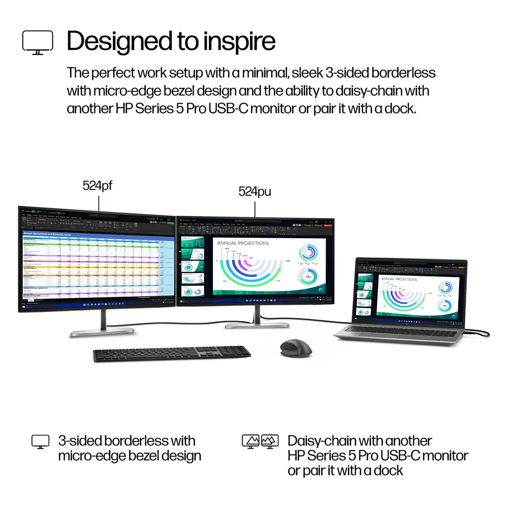 HP Series 5 Pro Monitor, 27" FHD (1920 x 1080) Resolution, 120Hz, Anti-glare, 5ms (GTG) Response Time, HDMI, DisplayPort, Tilt/Pivot/Swivel/Height Adjustable Stand, Black, 3 Year Warranty | B28F5AS