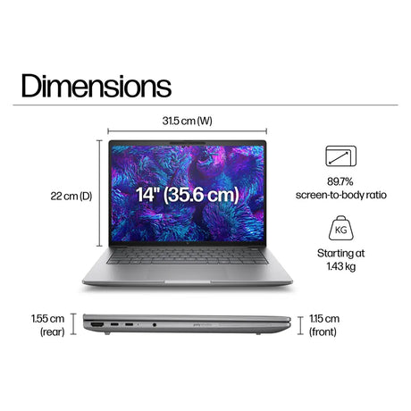 Ноутбук HP ZBook 8 G1i, процессор Intel Core Ultra 7 255U, 16 ГБ ОЗУ, SSD 1 ТБ, дисплей WUXGA 14 дюймов, Windows 11 Pro, клавиатура с подсветкой (английский и арабский языки), 1 год гарантии | B30KVES