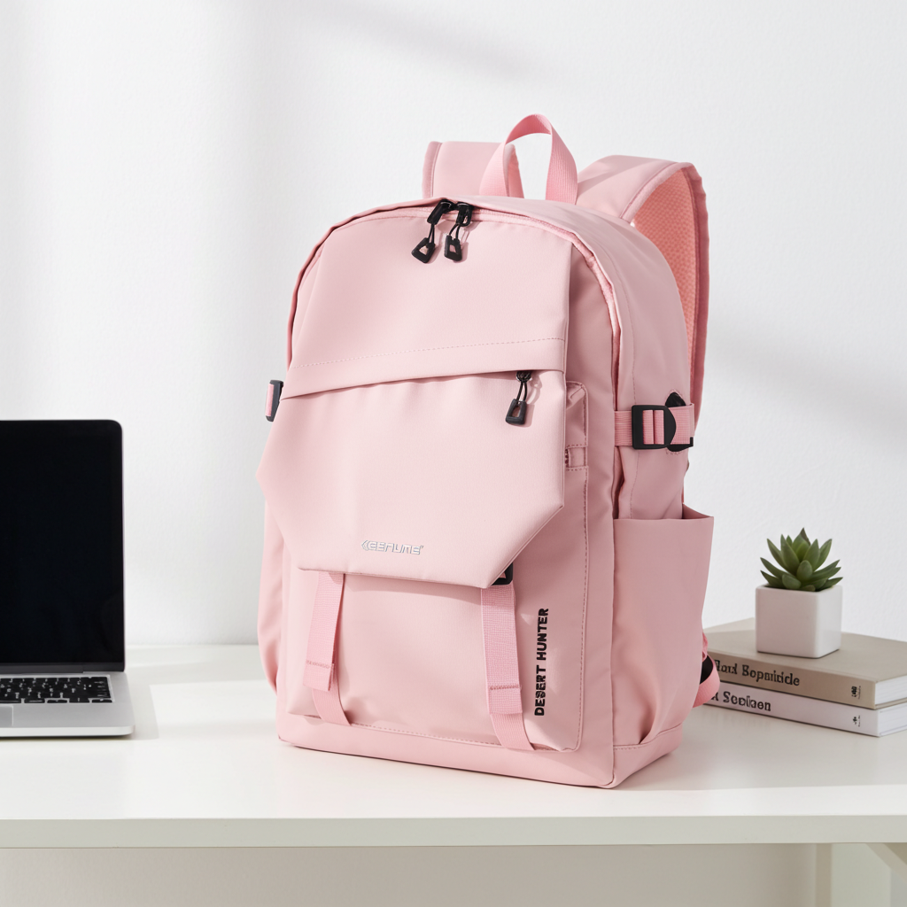 Genuine DesertHunter Laptop Backpack, Fits up to 15.6” Laptops, Durable Polyester Build, Water-Resistant Fabric, All-Black Zipper Pullers, Carry Strap, Pink, 1 Year Warranty | GN-B230963PK