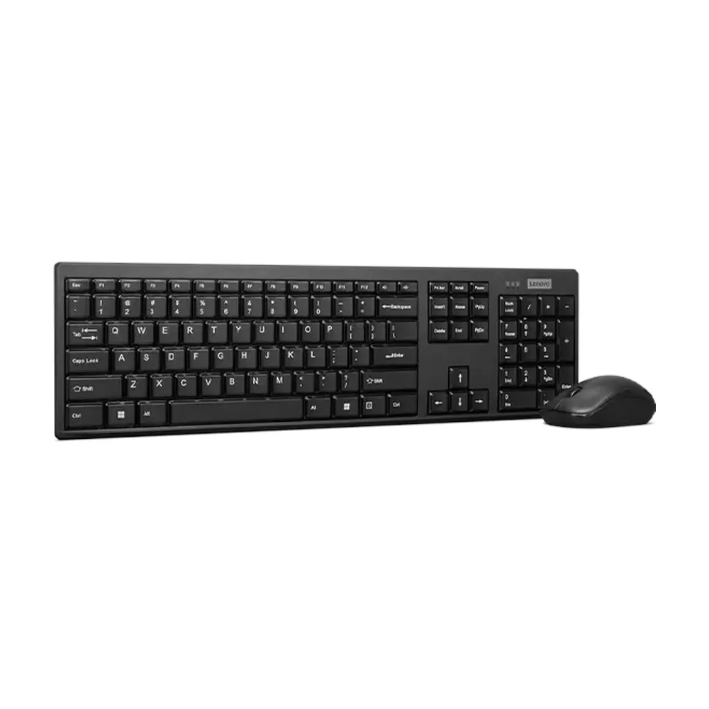 Lenovo 100 Wireless Keyboard & Mouse Combo, 2.4Ghz Wireless Reciever, 3-Zone Keyboard Layout, 1600 DPI Red Optical Mouse Sensor, Up to 12 months Battery Life, Black, 1 Year Warranty | L-100-W