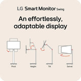 LG 4K IPS Touchscreen Smart Monitor Swing with Rolling Stand, 32" UHD (3840 x 2160) Resolution, 60Hz, Anti-glare, 5ms (GtG) Response Time, HDMI, DP, Tilt/Height/Swivel/Pivot Adjustable Stand, White, 1 Year Warranty | 32U889SA-WAMA