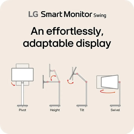 LG 4K IPS Touchscreen Smart Monitor Swing with Rolling Stand, 32" UHD (3840 x 2160) Resolution, 60Hz, Anti-glare, 5ms (GtG) Response Time, HDMI, DP, Tilt/Height/Swivel/Pivot Adjustable Stand, White, 1 Year Warranty | 32U889SA-WAMA