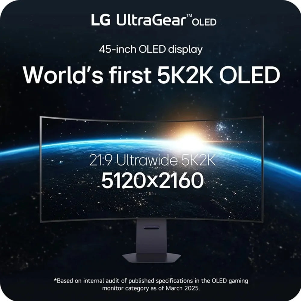 LG UltraGear 5K2K OLED Curved Monitor, 45" WUHD (5120 x 2160) Resolution, 165Hz, Anti-glare, 0.03ms (GtG) Response Time, HDMI, DP, USB-C, Tilt/Height/Swivel Adjustable Stand, Black, 1 Year Warranty | 45GX950A-BAMA