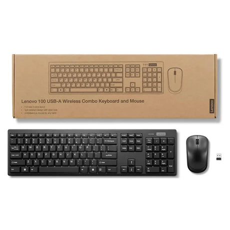 Lenovo 100 Wireless Keyboard & Mouse Combo, 2.4Ghz Wireless Reciever, 3-Zone Keyboard Layout, 1000 DPI Red Optical Mouse Sensor, Up to 12 months Battery Life, Black, 1 Year Warranty | 4X31N94476