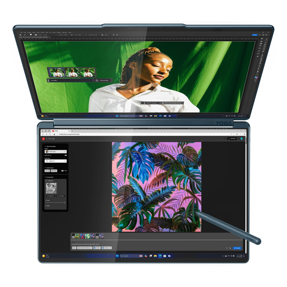 Lenovo Yoga Book 9 14IAH10 Laptop, Intel Core Ultra 7 255H Processor, 32GB RAM, 1TB SSD, 2 x 14" 2.8K WQXGA+ OLED Touch Display, Windows 11 Home, Tidal Teal, 1 Year Warranty | 83KJ000MAX