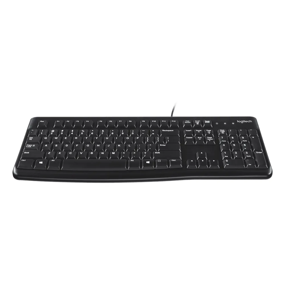 Logitech K120 Wired Keyboard, USB, Spill-Resistant Design, 100% Keyboard Layout, Deep Profile Keys, 10-Key Number Pad, Black, 1 Year Warranty | 920-002508