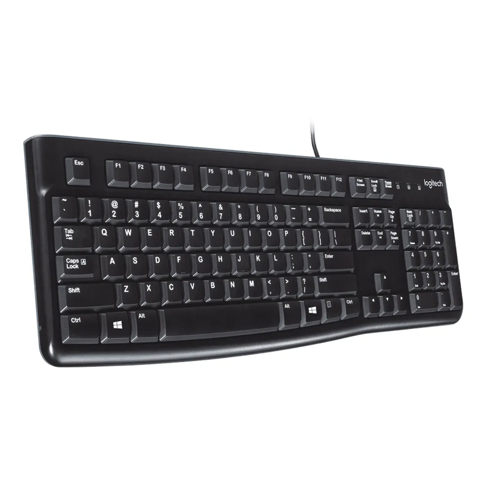 Logitech K120 Wired Keyboard, USB, Spill-Resistant Design, 100% Keyboard Layout, Deep Profile Keys, 10-Key Number Pad, Black, 1 Year Warranty | 920-002508