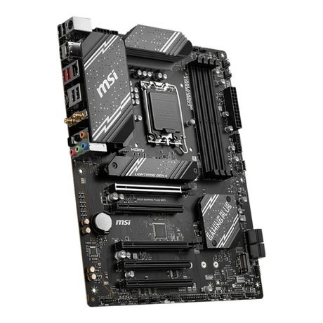 MSI B760 Gaming Plus WIFI Motherboard, LGA1700 Socket, ATX Form Factor, DDR5 Ram, PCIe 5.0, USB 10Gbps, HDMI, DP, Wi-Fi 6E, Bluetooth, Realtek 2.5Gb Ethernet, M.2 Shield Frozr, Heavy Plated VRM Heatsink, 1 Year Warranty | 911-7D98-046-051