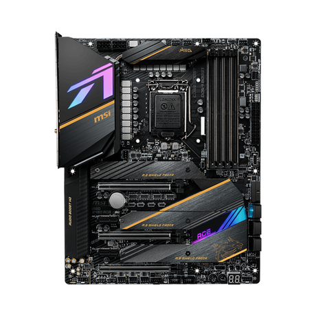 Msi MEG Z490 ACE WiFi AR GB Motherboard, LGA 1200 Socket, ATX Form Factor, DDR4 Ram, PCIe 3.0, Intel Wi-Fi 6 AX201, Bluetooth 5.1, USB 20 GBps, Realtek 8125B 2.5G LAN + Intel I219V Gigabit LAN, M.2 Sheild Frozr, 1 Year Warranty | MSI-MEG-Z490-ACE