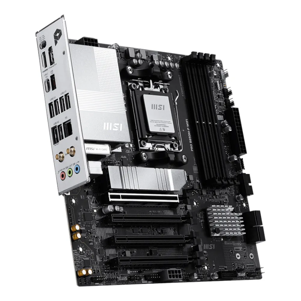 MSI PRO B850M-P WIFI Gaming Motherboard, AM5 Socket, mATX Form Factor, DDR5 Ram, PCIe 5.0, USB 10Gbps, HDMI, DP, Wi-Fi 7, Bluetooth, Realtek 5Gb Ethernet, M.2 Shield Frozr, Chipset Heatsink, 1 Year Warranty | 911-7E71-005
