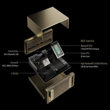 NVIDIA DGX Spark Personal AI Supercomputer, 20 core Arm GB10 Processor, 128GB RAM, 4TB SSD, DOS, NVIDIA Blackwell Architecture Graphics, Compact Form Factor, 240W Power Supply, ConnectX Networking, 1 Year Warranty | DGXSPARK-FOUNEDIT-UK