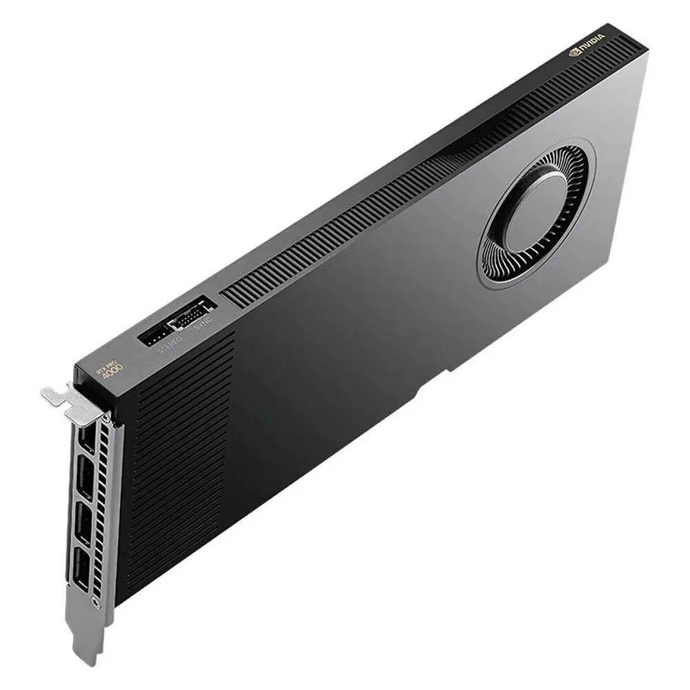 PNY NVIDIA RTX PRO 4000 Blackwell Workstation Graphics Card, 8960 CUDA Cores, GDDR7 24GB 192-bit ECC Memory, 4x DisplayPort 2.1b Outputs, PCI Express 5.0, 672 GB/s Memory Bandwidth, Blower Active Fan Cooling System, 1 Year Warranty | VCNRTXPRO4000-SB