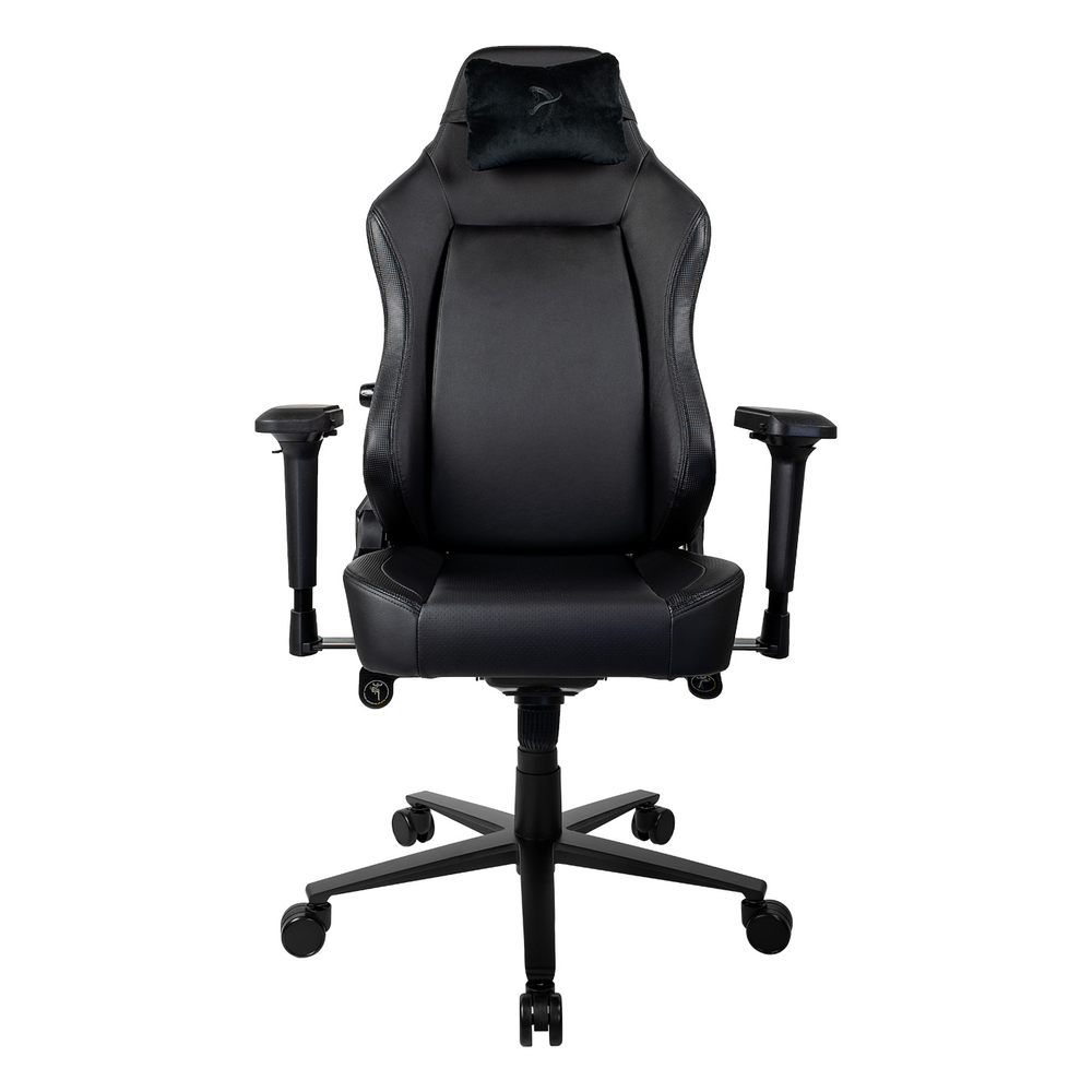 Arozzi PRIMO PU Gaming Chair, Class 4 Gas Lift Cylinder, Metal Frame, Aluminum Base, Premium Leather, Recline/Height/Armrest/Lumbar Adjustable, Velour Neck Pillow, 145kg Max Load Rating, Black, 1 Year Warranty | PRIMO-PU-BK