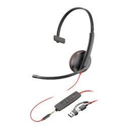 Poly Blackwire 3325 Stereo USB-C Headset, 3.5mm Plug + USB-C/A Adapter, Noise Cancelling Microphone, 32mm Speaker Size, Black, 1 Year Warranty | 8X221AA