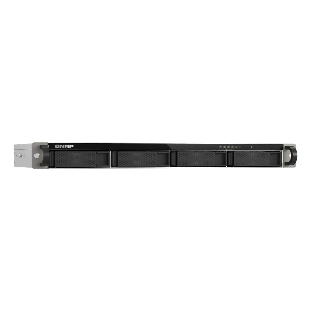 QNAP Compact 1U short-depth rackmount 4 BAY NAS, ARM 64-bit Cortex-A55 Processor, 4GB RAM, High-speed storage, NPU Acceleration, Dual 2.5GbE Connectivity, RJ-45, USB-C, 1 Year Warranty | TS-433EU