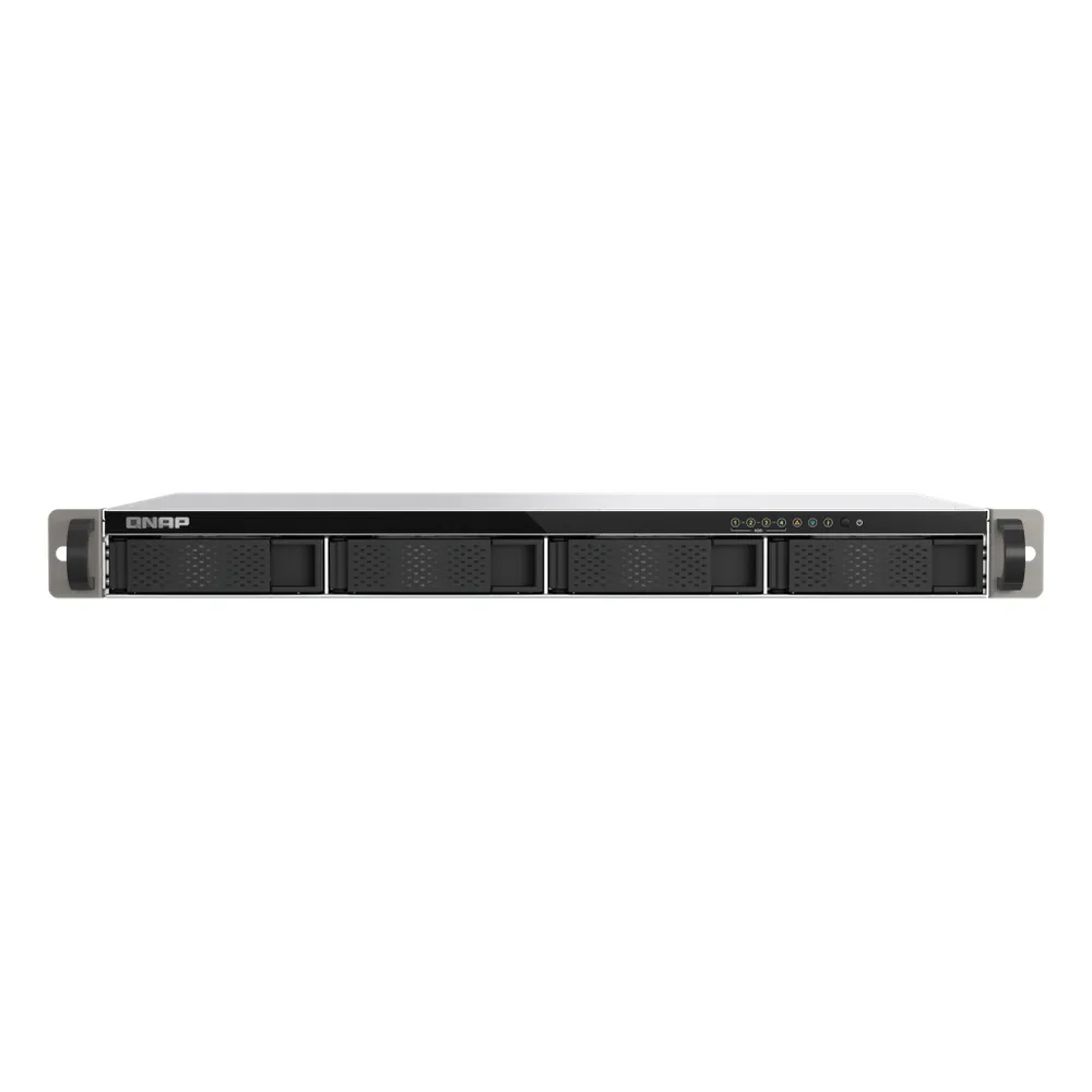 QNAP Compact 1U short-depth rackmount 4 BAY NAS, ARM 64-bit Cortex-A55 Processor, 4GB RAM, High-speed storage, NPU Acceleration, Dual 2.5GbE Connectivity, RJ-45, USB-C, 1 Year Warranty | TS-433EU