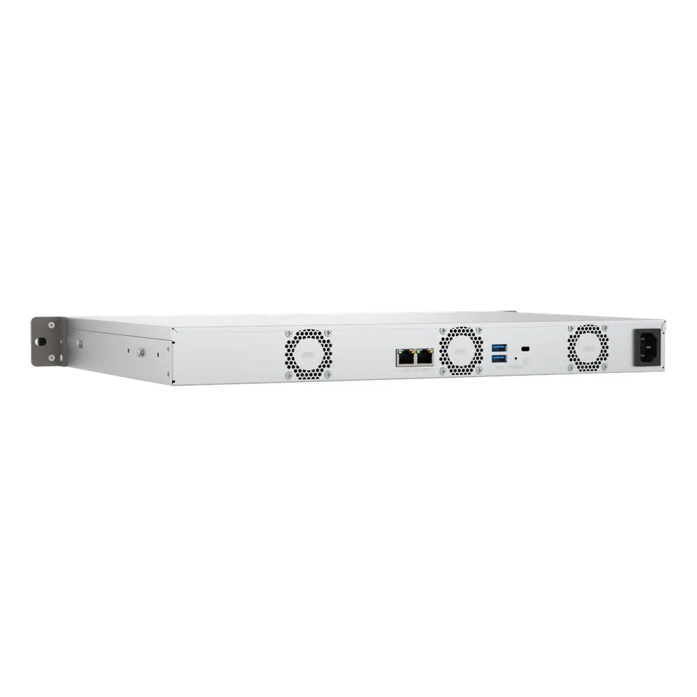 QNAP Compact 1U short-depth rackmount 4 BAY NAS, ARM 64-bit Cortex-A55 Processor, 4GB RAM, High-speed storage, NPU Acceleration, Dual 2.5GbE Connectivity, RJ-45, USB-C, 1 Year Warranty | TS-433EU