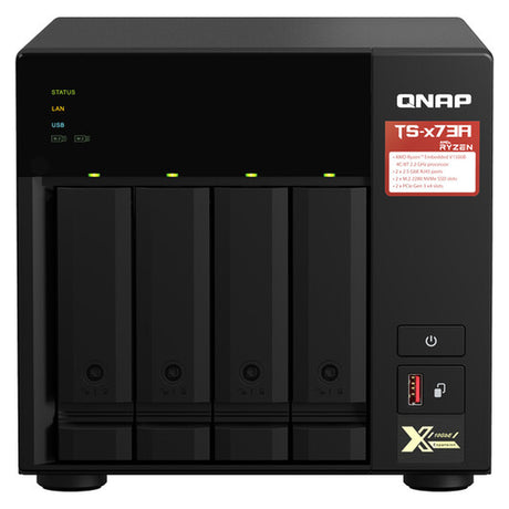 QNAP TS-473A 4-Bay Tower NAS Box, AMD Ryzen V1500B Processor, 8GB DDR4 RAM, 2x 2.5GbE Ports, Dual M.2 NVMe Slots, 1 Year Warranty | TS-473A-8G
