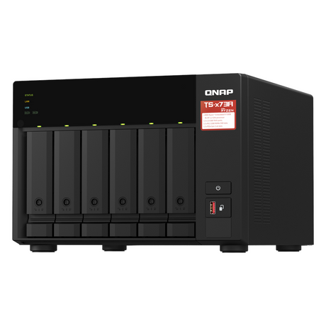 QNAP TS-673A 6-Bay Tower NAS Box, AMD Ryzen V1500B Processor, 8GB DDR4 RAM, 2x 2.5GbE Ports, Dual M.2 NVMe Slots, 1 Year Warranty | TS-673A-8G