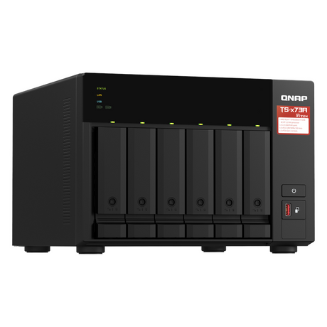 QNAP TS-673A 6-Bay Tower NAS Box, AMD Ryzen V1500B Processor, 8GB DDR4 RAM, 2x 2.5GbE Ports, Dual M.2 NVMe Slots, 1 Year Warranty | TS-673A-8G