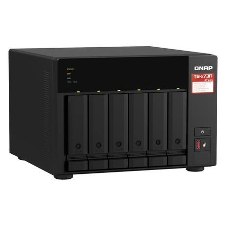 QNAP TS-673A 6-Bay Tower NAS Box, AMD Ryzen V1500B Processor, 8GB DDR4 RAM, 2x 2.5GbE Ports, Dual M.2 NVMe Slots, 1 Year Warranty | TS-673A-8G