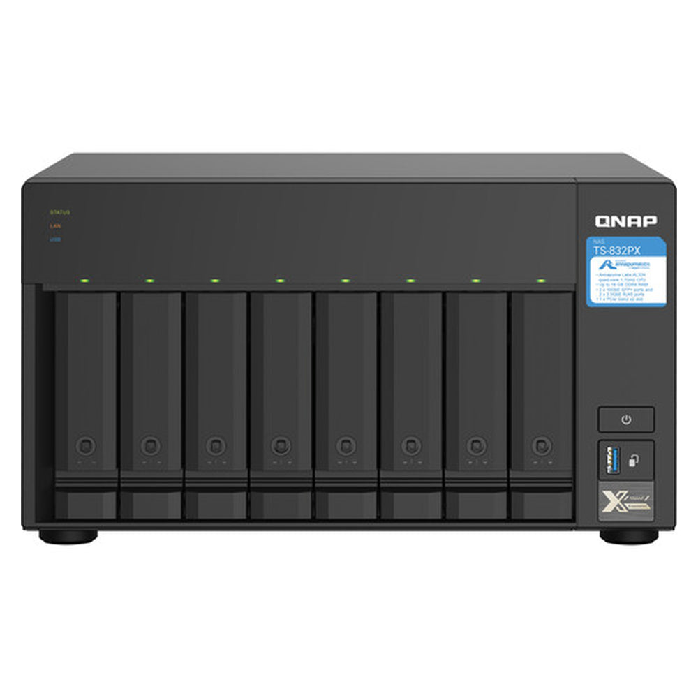 QNAP TS-832PX 8-Bay Tower NAS Box, Alpine AL324 Processor, 4GB DDR4 RAM, 2x 2.5GbE & 2x 10GbE SFP+ Ports, 1 Year Warranty | TS-832PX-4G