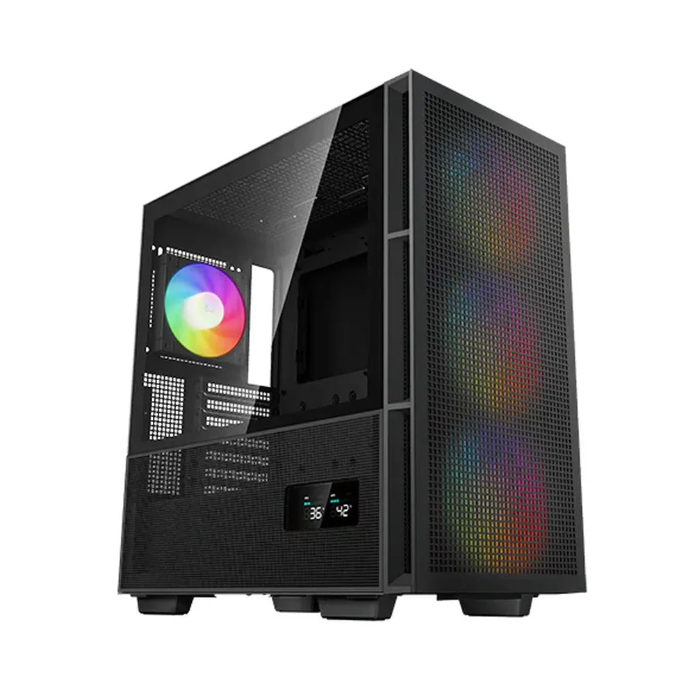 DeepCool CH560 DIGITAL Mid-Tower E-ATX PC Case, Real-Time Dual-Status Digital Display, Tempered glass Side Panel, 4 x AR GB Fans, 380mm GPU Support, USB 3.0, Black, 1 Year Warranty | R-CH560-BKAPE4D-G-1