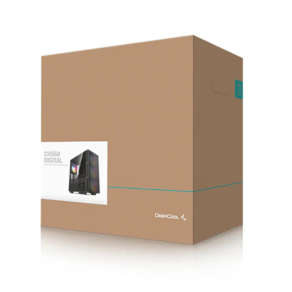 DeepCool CH560 DIGITAL Mid-Tower E-ATX PC Case, Real-Time Dual-Status Digital Display, Tempered glass Side Panel, 4 x AR GB Fans, 380mm GPU Support, USB 3.0, Black, 1 Year Warranty | R-CH560-BKAPE4D-G-1
