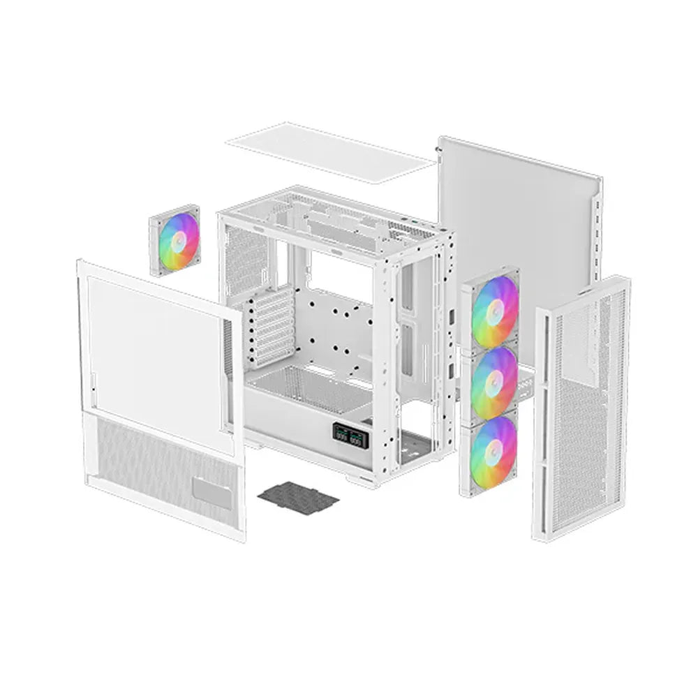 DeepCool CH560 DIGITAL Mid-Tower E-ATX PC Case, Real-Time Dual-Status Digital Display, Tempered glass Side Panel, 4 x AR GB Fans, 380mm GPU Support, USB 3.0, White, 1 Year Warranty | R-CH560-WHAPE4D-G-1