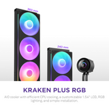 NZXT Kraken Plus 240 RGB AIO Liquid Cooler, 1.54" TFT LCD Display, Supports Intel, AMD Sockets, F240 RGB Fan Core, Black, 1 Year Warranty | RL-KR240-B2