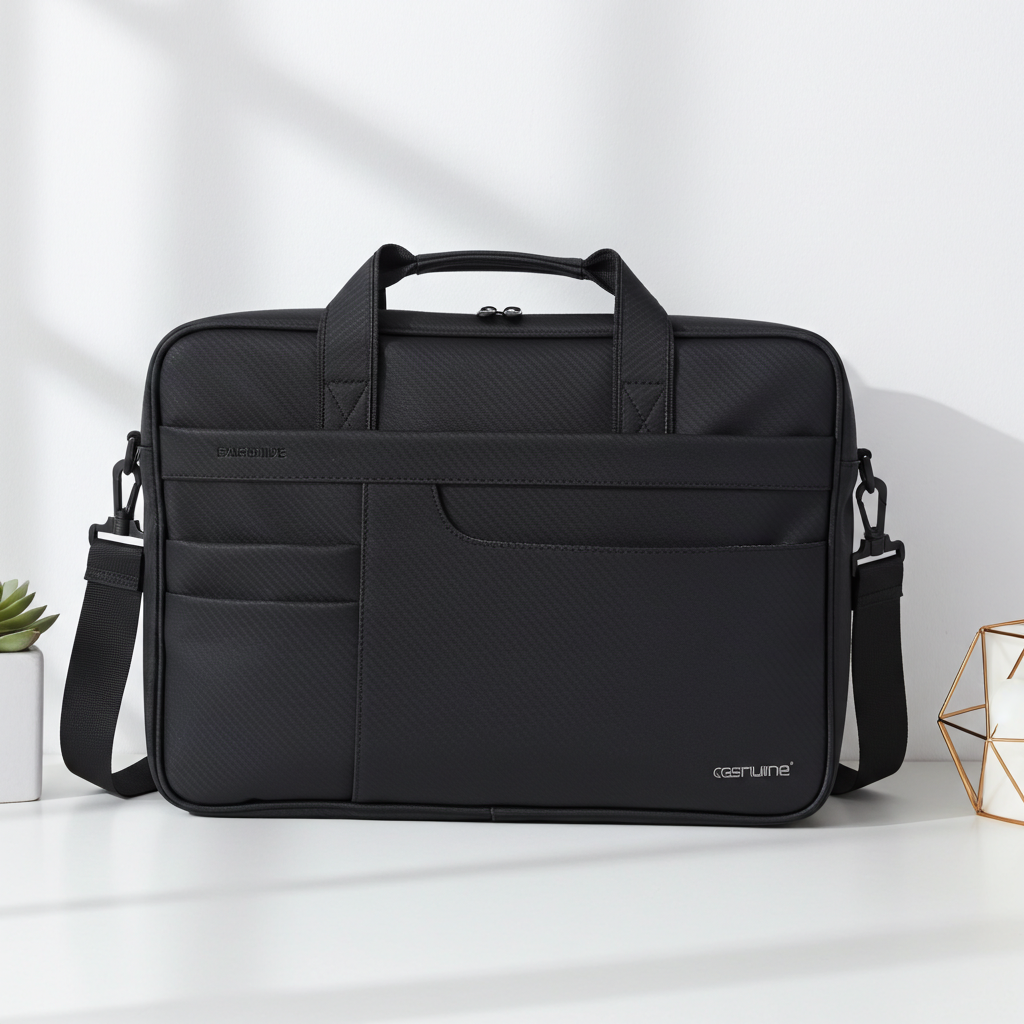 Genuine Executive Topload Laptop Bag, Fits up to 16” Laptops, Premium Polyester Material, Water-Resistant Fabric, Dual Main Compartments, Carry Strap, Black, 1 Year Warranty | GN-B200904BK