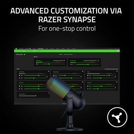 Razer Seiren V3 Chroma Condenser Microphone, Supercardioid Polar Pattern, Built-in Shock Absorber, Razer Chroma RGB, Touch-Sensitive Tap-to-Mute Button, Black, 1 Year Warranty | RZ19-05060100-R3M1