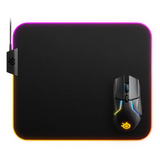 SteelSeries QCK PRISM Gaming Mouse Pad, Medium Size, Cloth Surface, Silicon Rubber Base, Micro-Woven Cloth for Maximum Control, 2-zone RGB Dynamic Illumination, Black, 1 Year Warranty | 63825