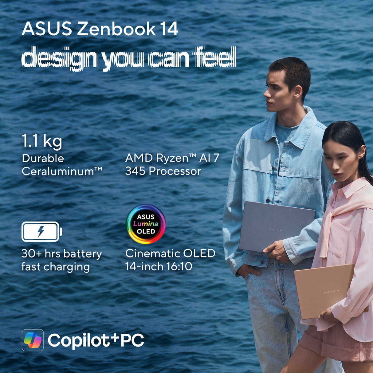 Asus Zenbook 14 UX3480KA Laptop, AMD Ryzen AI 7 345 Processor, 24GB RAM, 512GB SSD, 14" FHD OLED Display, Windows 11 Home, Backlit English & Arabic Keyboard, Zabriskie Beige, 1 Year Warranty | UX3480KA-U1011W