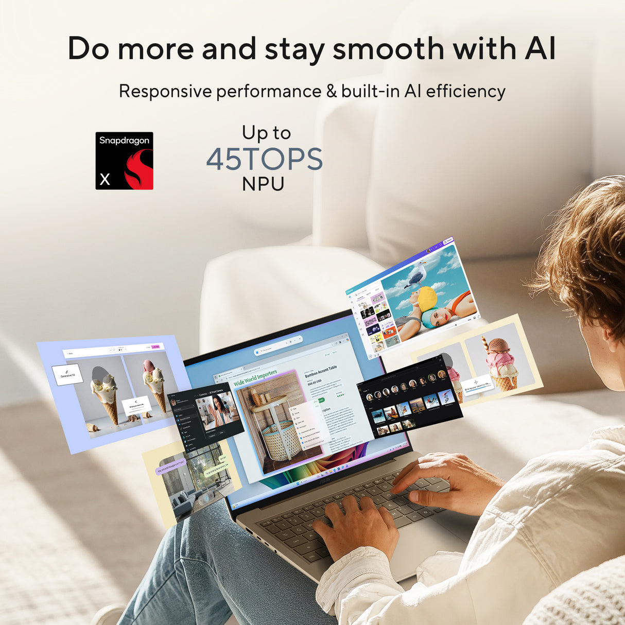 Asus Zenbook 14 UX3480QA Laptop, Snapdragon X X1 26 100 Processor, 16GB RAM, 512GB SSD, 14" WUXGA OLED Display, Windows 11 Home, Backlit English & Arabic Keyboard, 1 Year Warranty | UX3480QA-U1022W