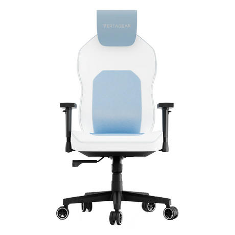 VertaGear SL1800 Gaming Chair, Class 4 Gas Lift Cylinder, Steel Frame, Metal 5 Star Base, PUC Leather & Luxurious Velvet, Tilt/Height/Armrest Adjustable, ContourMax Lumbar With Memory Foam, UPHR Foam Headrest, 150kg Max Load Rating, Black/Blue/White, 1