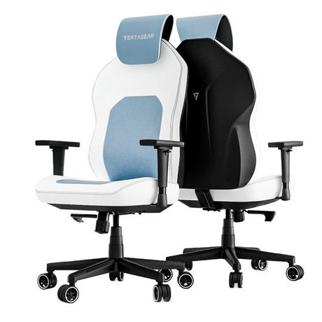 VertaGear SL1800 Gaming Chair, Class 4 Gas Lift Cylinder, Steel Frame, Metal 5 Star Base, PUC Leather & Luxurious Velvet, Tilt/Height/Armrest Adjustable, ContourMax Lumbar With Memory Foam, UPHR Foam Headrest, 150kg Max Load Rating, Black/Blue/White, 1