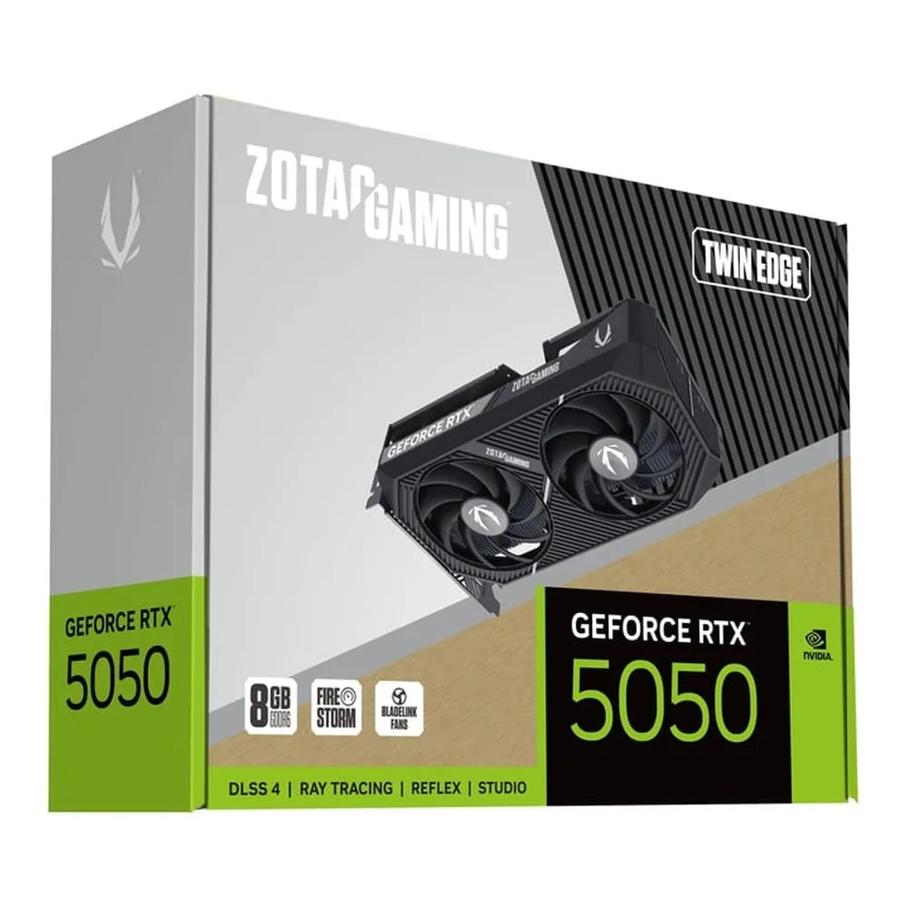 Видеокарта Zotac Gaming NVIDIA GeForce RTX 5050 Twin Edge, GDDR6 8 ГБ 128-бит, выходы HDMI и DP, PCI Express 5.0, тактовая частота ядра 2572 МГц, тактовая частота памяти 20 Гбит/с, гарантия 1 год | ZT-B50500E-10M