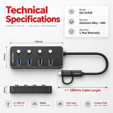Genuine 4 Port USB 3.0 HUB, 180mm Cable Length, Input USB A + C 3.0 Male, Transfer rate up to 5Gbps, Black/Silver/Customized, 1 Year Warranty | GN-HU34E