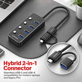 Genuine 4 Port USB 3.0 HUB, 180mm Cable Length, Input USB A + C 3.0 Male, Transfer rate up to 5Gbps, Black/Silver/Customized, 1 Year Warranty | GN-HU34E